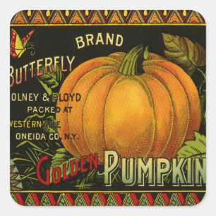 Vintage Can Label Art, Butterfly Pumpkin Vegetable