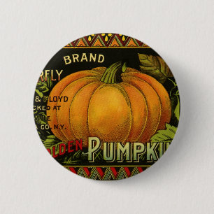 Vintage Can Label Art, Butterfly Pumpkin Vegetable 2 Inch Round Button