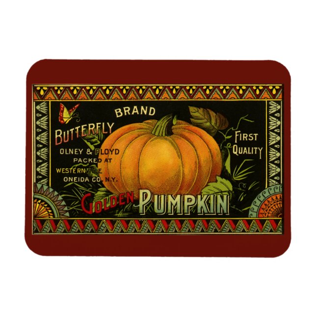 Vintage Can Label Art, Butterfly Pumpkin Vegetable Magnet (Horizontal)