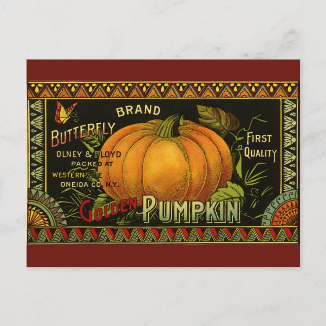 Vintage Can Label Art, Butterfly Pumpkin Vegetable Postcard (Front)