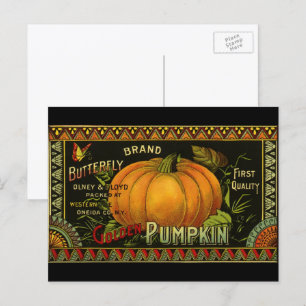 Vintage Can Label Art, Butterfly Pumpkin Vegetable Postcard