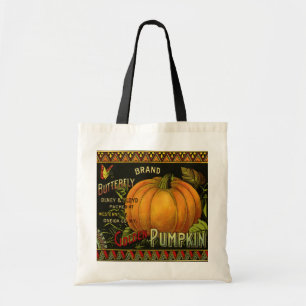 Vintage Can Label Art, Butterfly Pumpkin Vegetable Tote Bag