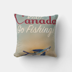 Vintage Canada Fishing travel poster Throw Pillow
