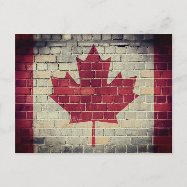 Vintage Canada flag on a brick wall Postcard (Front)
