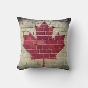 Vintage Canada flag on a brick wall Throw Pillow