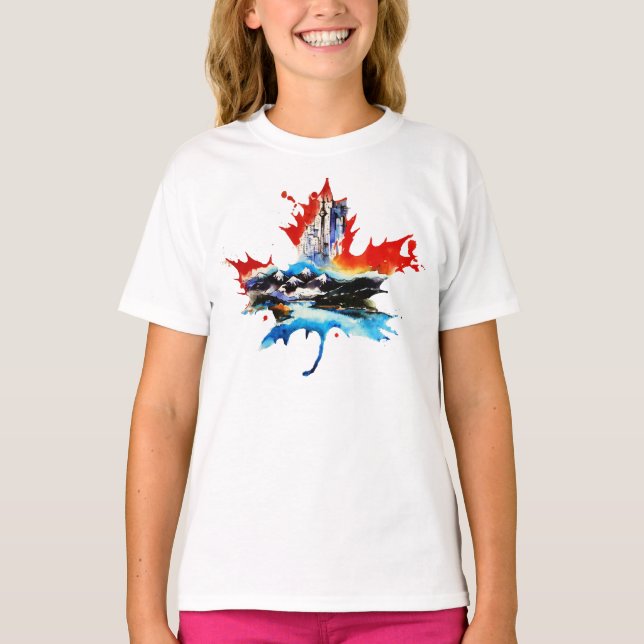 Vintage Canada Maple Leaf Travel Love Watercolor T-Shirt (Front)