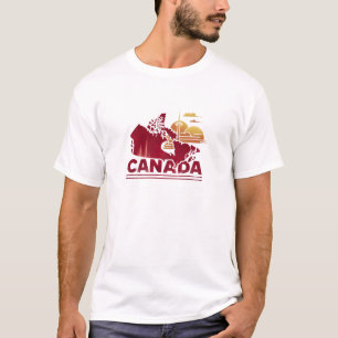 Vintage Canada Travel Country Map Maple Leaf T-Shirt