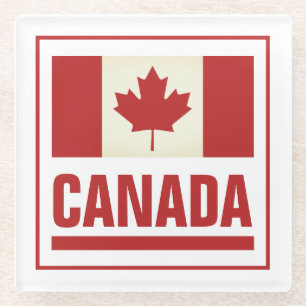 Vintage Canadian maple leaf flag of Canada Glass Coaster