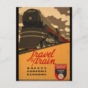 Vintage Canadian Rail Road Trail Poster Postcard