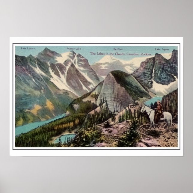 Vintage Canadian Rockies, Lakes in the clouds Poster (Front)