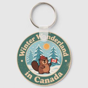 Vintage Canadian Winter Scene Keychain