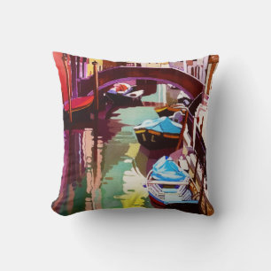 Vintage Canal Bridge Venice Travel Watercolor Throw Pillow