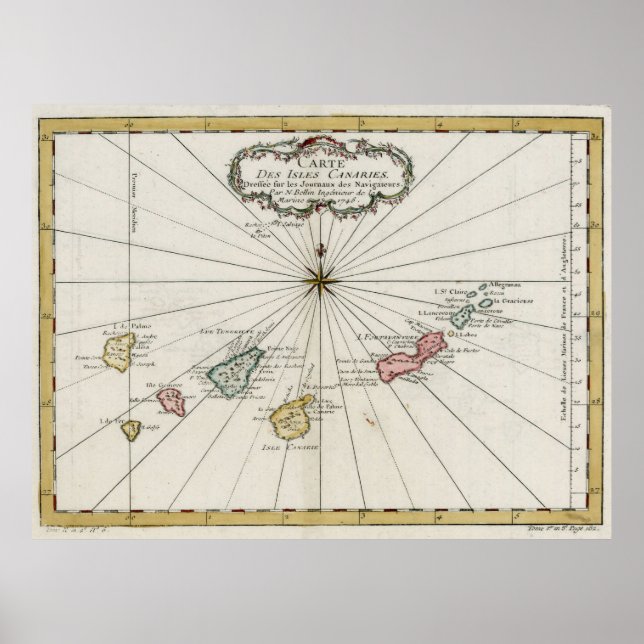 Vintage Canary Islands Map (1757) Poster (Front)