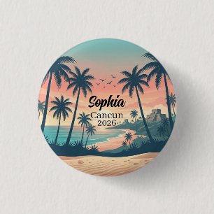 Vintage Cancun 2026 Tropical Beach Sunset 1 Inch Round Button