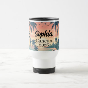 Vintage Cancun 2026 Tropical Beach Sunset Travel Mug