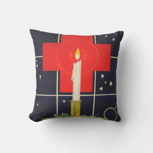 Vintage candle with the sign of the cross throw pillow