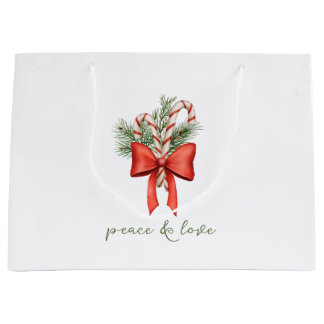 Vintage Candy Cane Bow Peace photo Christmas Large Gift Bag