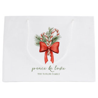 Vintage Candy Cane Bow Peace photo Christmas Large Gift Bag
