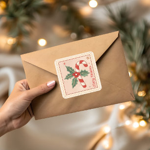 Vintage Candy Cane Christmas Square Sticker