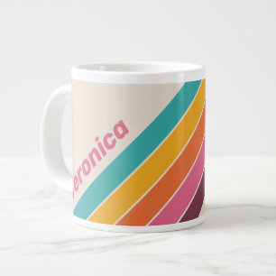 Vintage Candy Rainbow Stripes with Name Large Coffee Mug