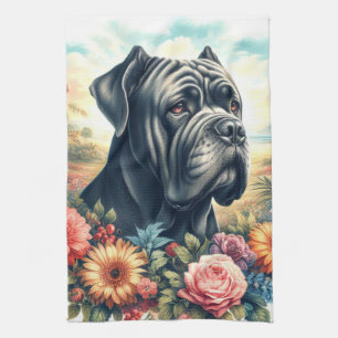 Vintage Cane Corso Dog Painting Kitchen Towel