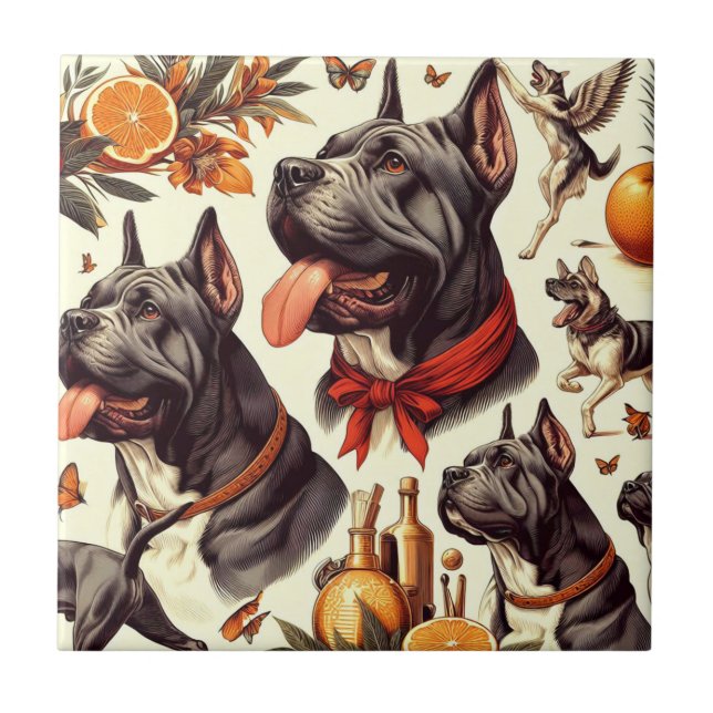 Vintage Cane Corso Illustration Tile (Front)