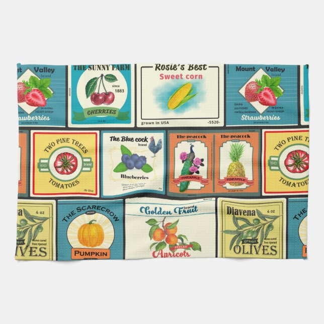Vintage canned goods-Fruit labels Kitchen Towel (Horizontal)