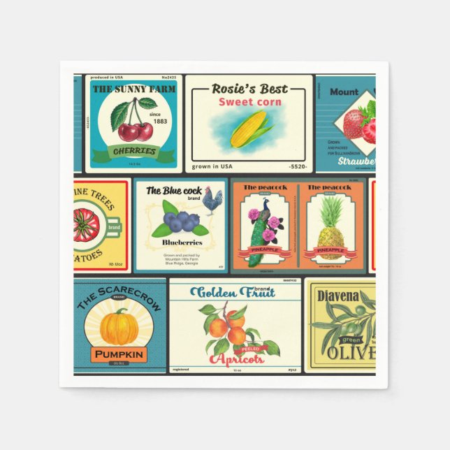 Vintage canned goods-Fruit labels Napkin (Front)