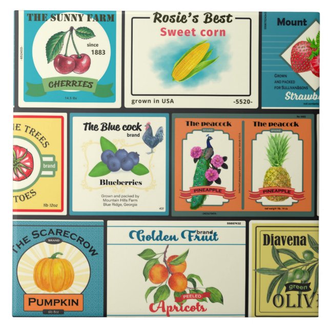 Vintage canned goods-Fruit labels Tile (Front)