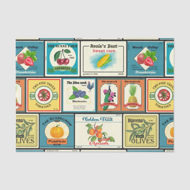 Vintage canned goods-Fruit labels Tissue Paper (Front)