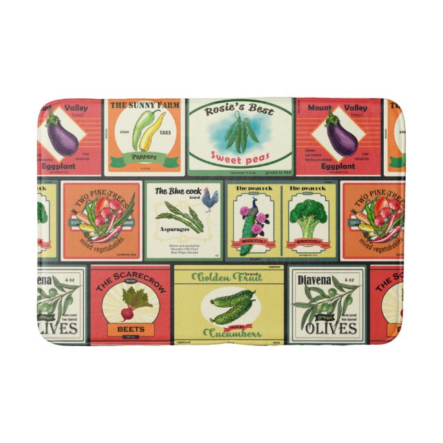Vintage canned goods-Vegetables labels Bath Mat (Front)
