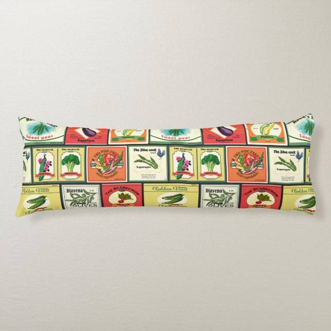Vintage canned goods-Vegetables labels Body Pillow (Front)