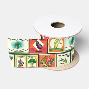 Vintage canned goods-Vegetables labels Satin Ribbon
