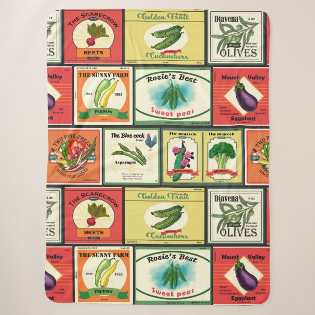 Vintage canned goods-Vegetables labels Sherpa Blanket (Front)