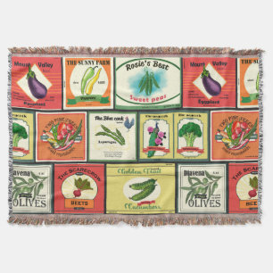 Vintage canned goods-Vegetables labels Throw Blanket