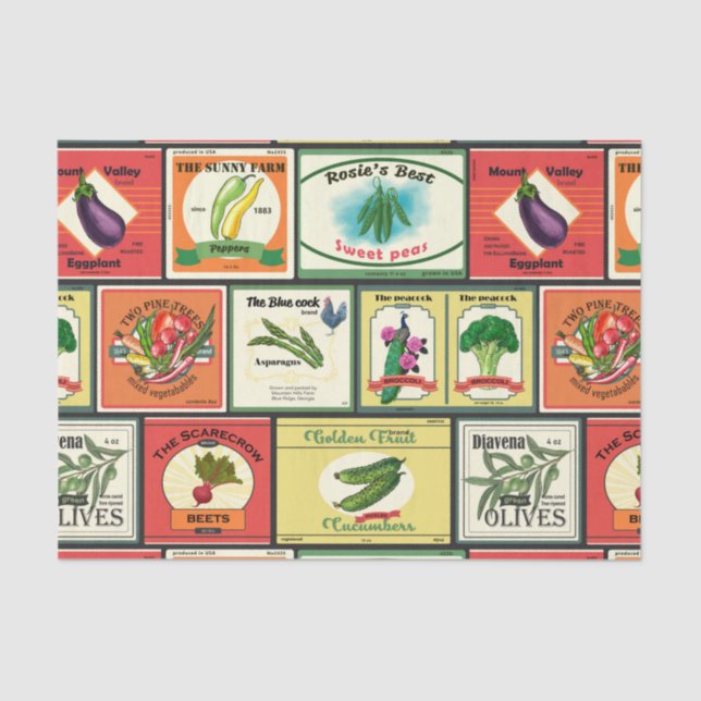 Vintage canned goods-Vegetables labels Tissue Paper (Front)