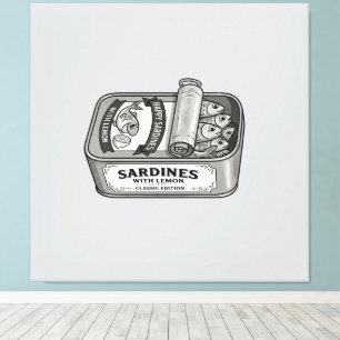 Vintage Canned Sardines in Black and White Canvas Print