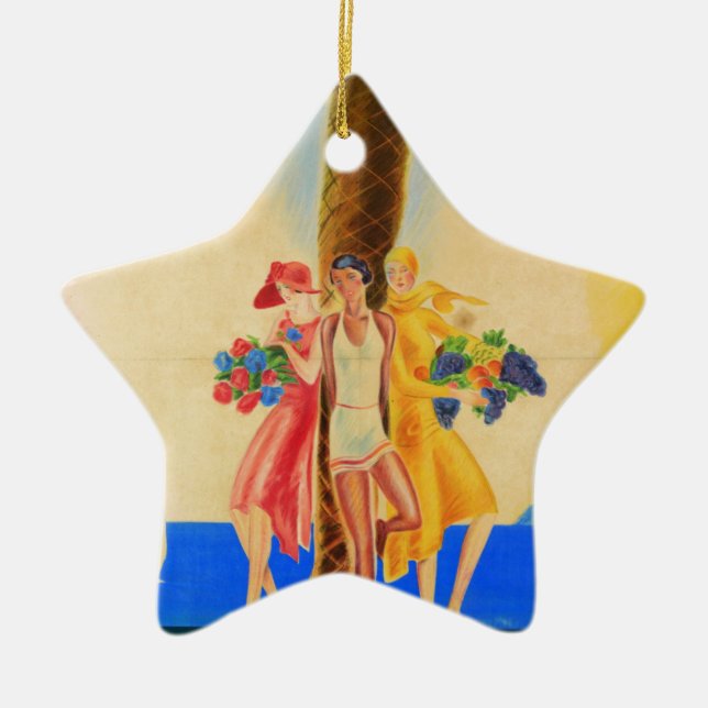 Vintage Cannes French Travel Ceramic Ornament (Front)