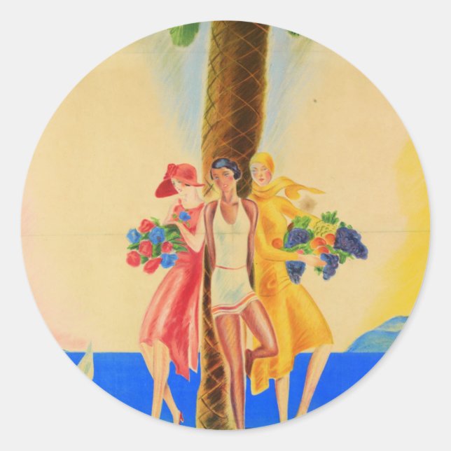 Vintage Cannes French Travel Classic Round Sticker (Front)