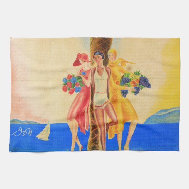 Vintage Cannes French Travel Kitchen Towel (Horizontal)
