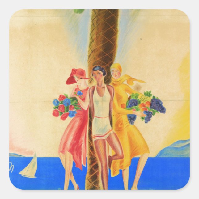 Vintage Cannes French Travel Square Sticker (Front)