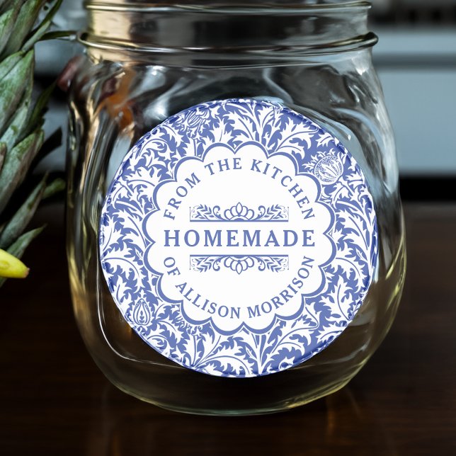 Vintage Canning Étiquettes William Morris Bleu Bla (Size shown approximates the 3 inch size.)