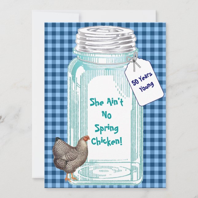 Vintage Canning Jar Blue Gingham Design Invitation (Front)