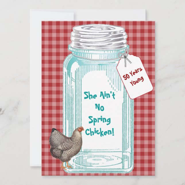 Vintage Canning Jar Red Gingham Design Invitation (Front)