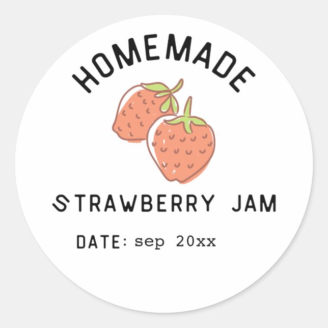 Vintage Canning Round Label Strawberry Jam Date (Front)