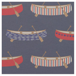 Vintage Canoes Lake House Americana Print Blue Fabric