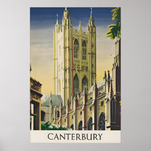 Vintage Canterbury Cathedral England Travel Poster