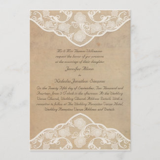 Vintage Canvas and Lace Effect Wedding Invitations