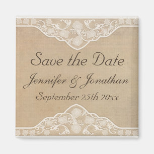 Vintage Canvas and Lace Look Save the Date Magnet