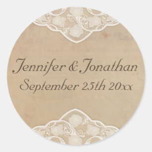 Vintage Canvas and Lace Look Wedding Stickers